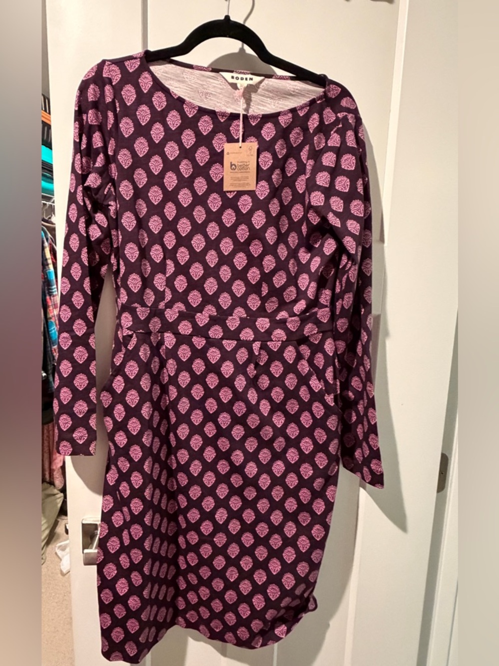 Boden Pink and Purple Printed Long Sleeve Knit Dress